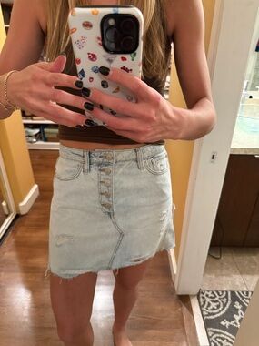 Free People Light Blue Button-Front Denim Mini Skirt